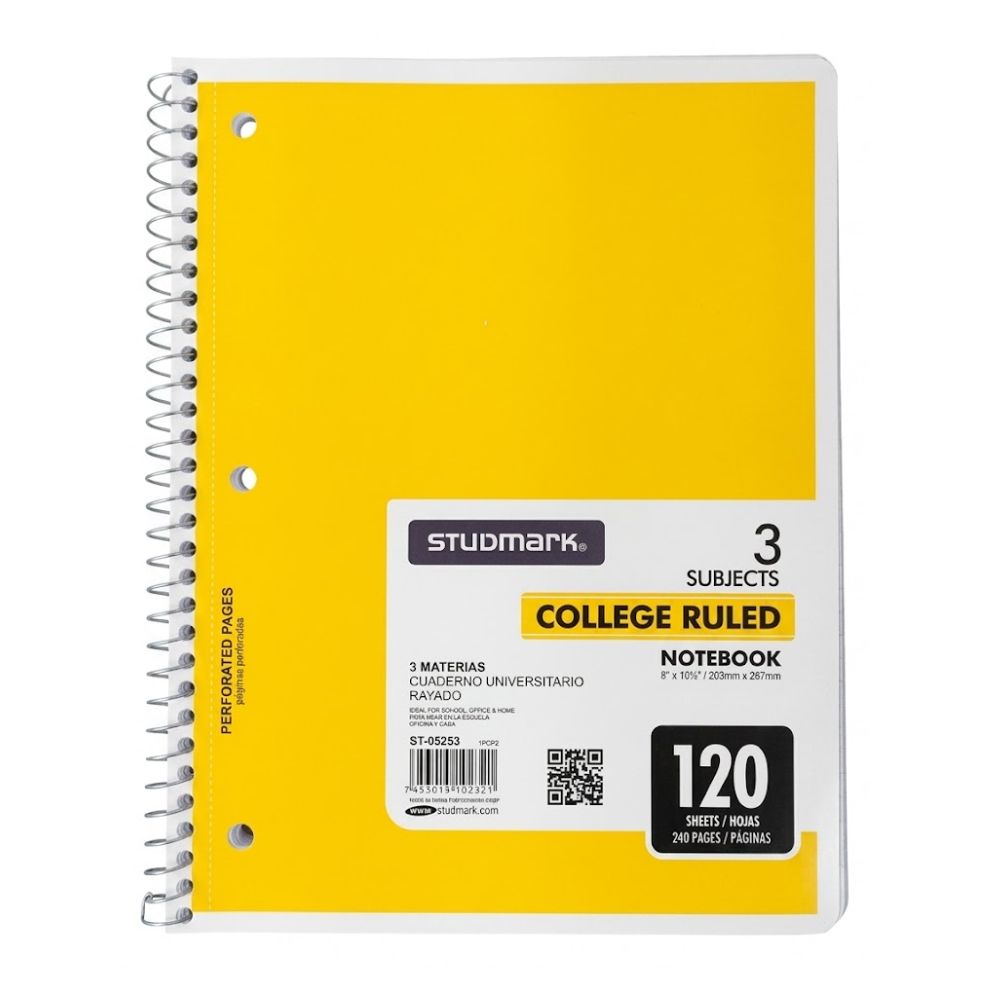 Studmark Libreta Con Espiral 3 Materias 120 Hojas Modelos Variados