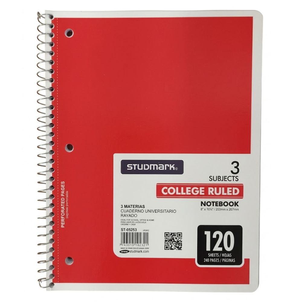 Studmark Libreta Con Espiral 3 Materias 120 Hojas Modelos Variados