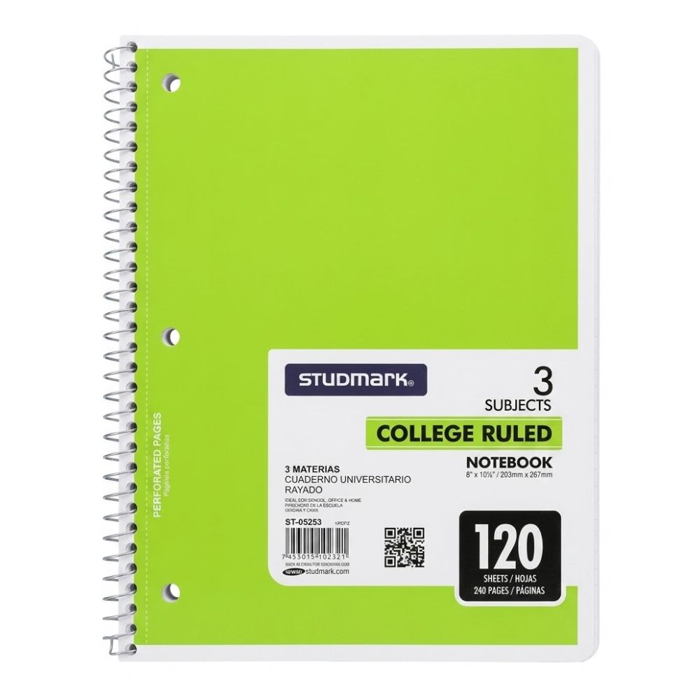 Studmark Libreta Con Espiral 3 Materias 120 Hojas Modelos Variados