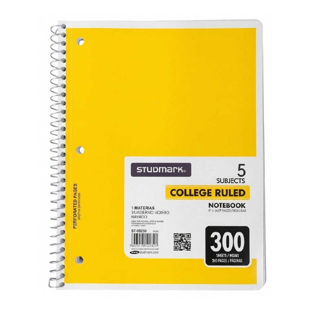 Studmark Libreta Con Espiral 5 Materias 150 Hojas Modelos Variados