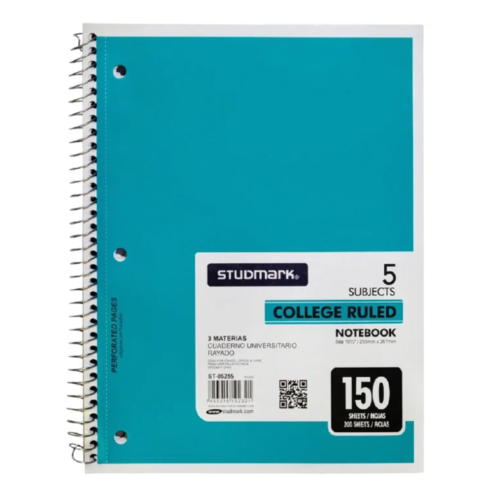 Studmark Libreta Con Espiral 5 Materias 150 Hojas Modelos Variados