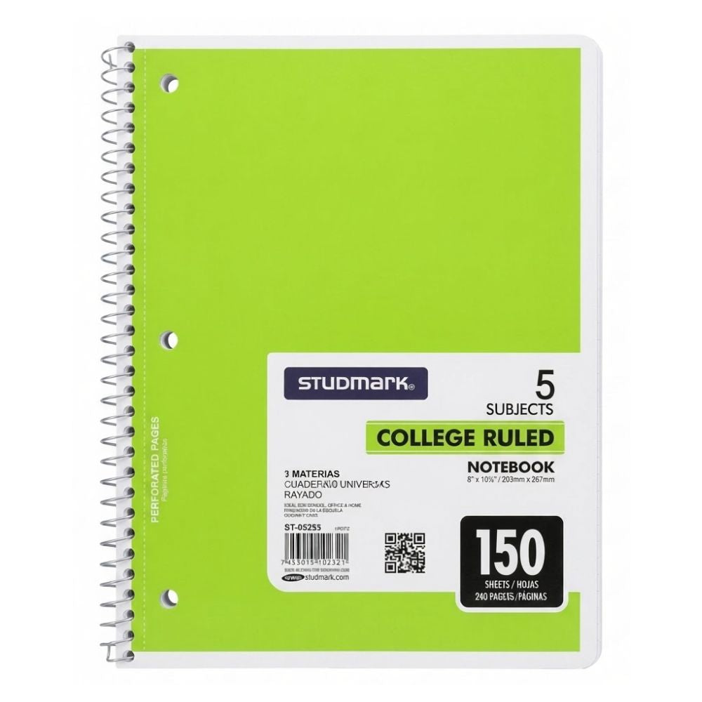 Studmark Libreta Con Espiral 5 Materias 150 Hojas Modelos Variados