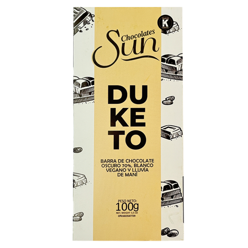 Chocolate Sun Duketo Oscuro 70% Blanco Vegano y Lluvia de Maiz 100gr