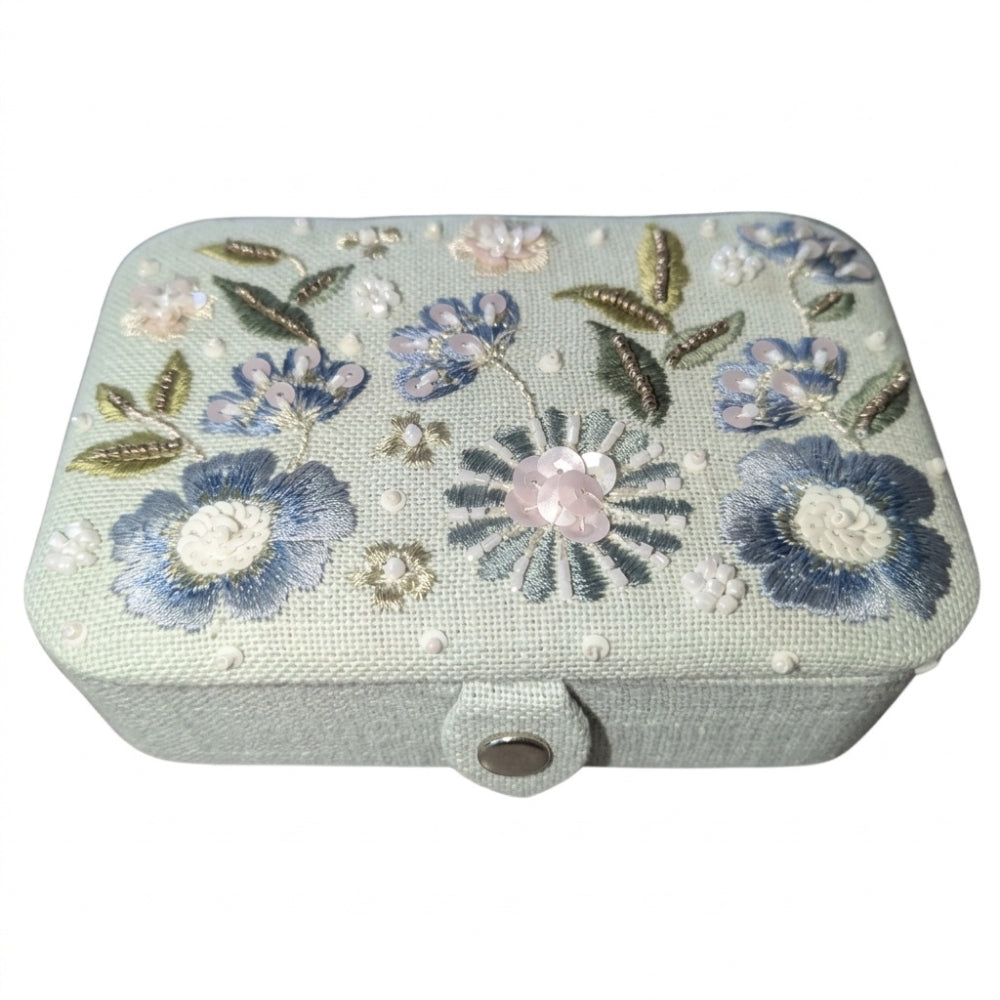 Mini Joyero Jewelry Organizer Aqua Blue Floral