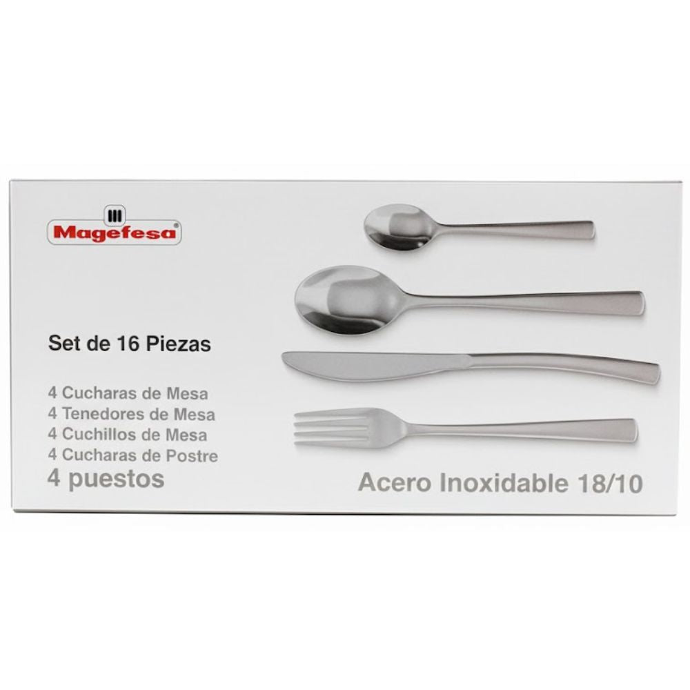 Magefesa Juego de Cubiertos de Acero Inoxidable Diseño Clasicc 16 Pcs