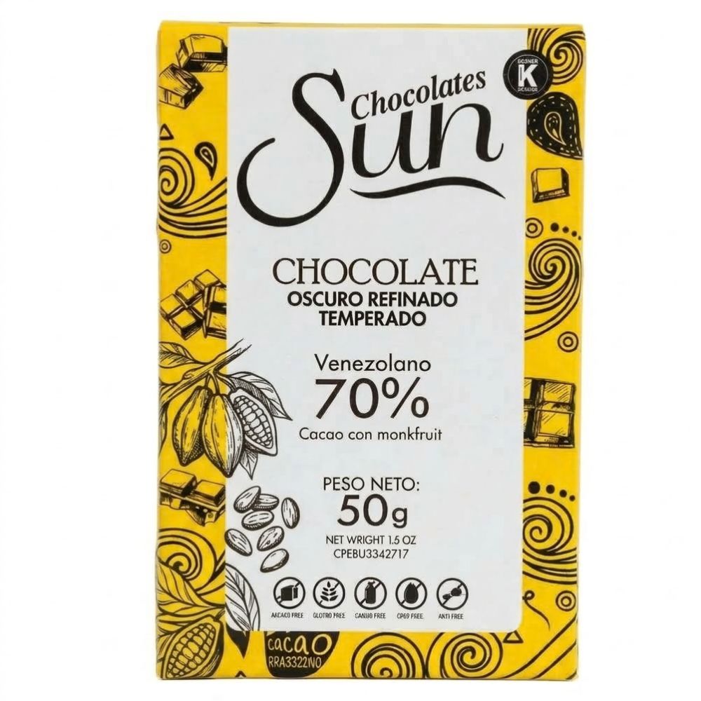 Chocolate Oscuro En Barra Refinado y Temperado Endulzado Con Monkfruit Lau 70% 50gr